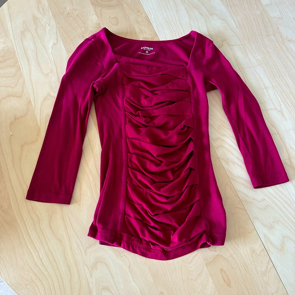Burgundy Red Ruffle Front Shirt